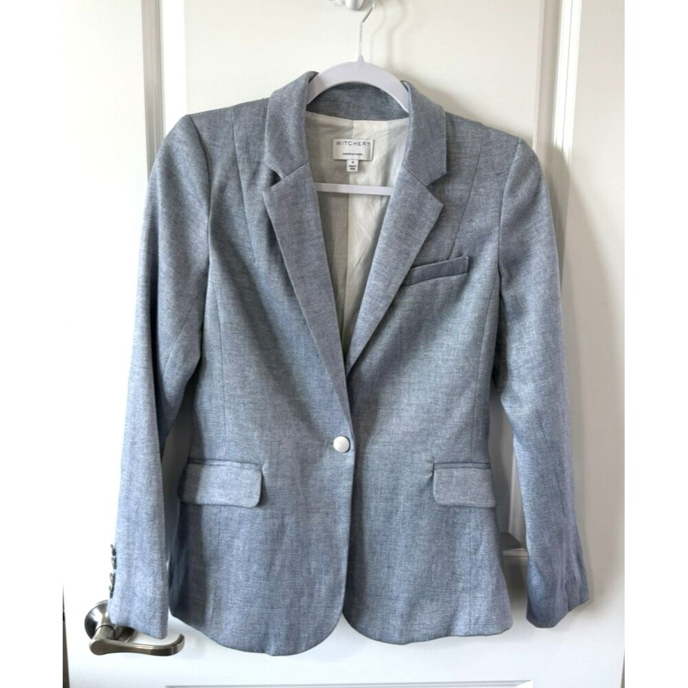 New Witchery Light Gray Linen Blend Blazer Size 4 Designer